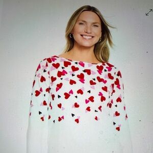 Talbots Heart Pattern Tee - Red, Pink, Black NWT 55.00